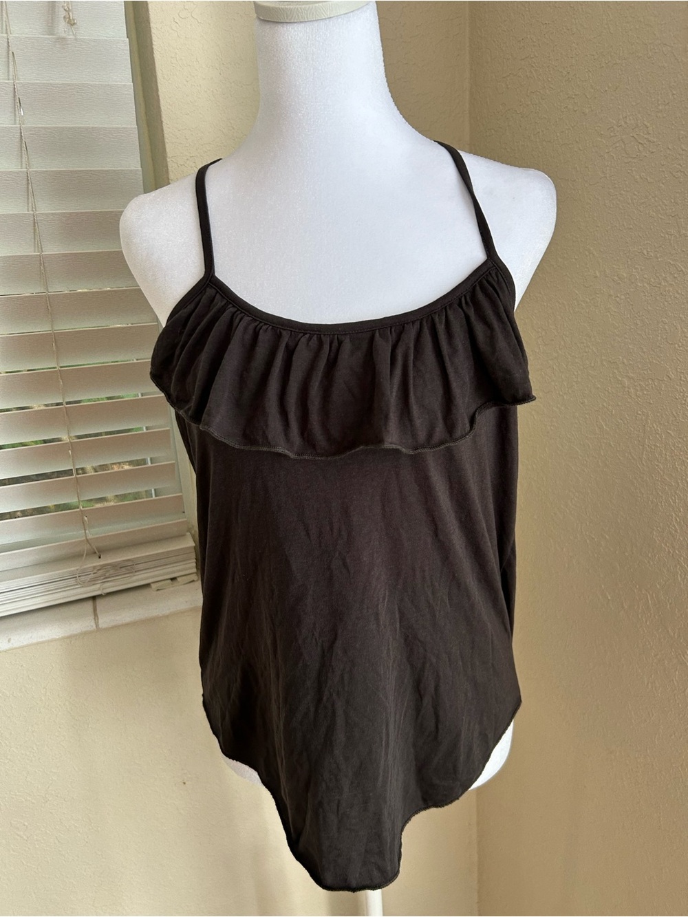 Chaser Brand Black Ruffle-Front Spaghetti Strap Cami